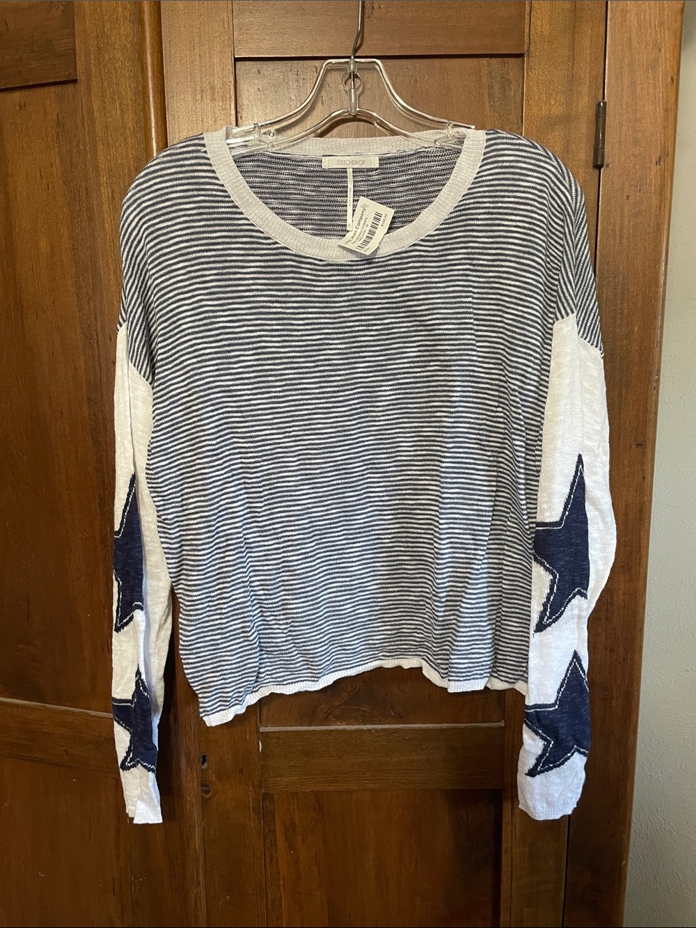 Striped Navy & White Star-Sleeve Pullover Sweatshirt
